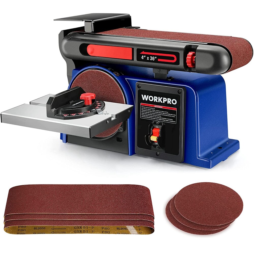 WORKPRO Belt Disc Sander 4 in. x 36 in. Belt & 6 in. Disc Sander 6pcs Sandpapers