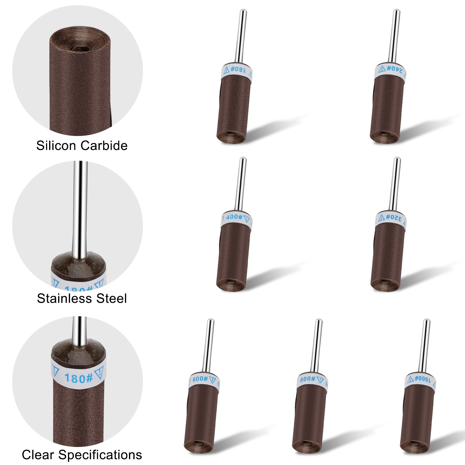 21x Sanding Drum Set w/ Mandrel 1/8″ Shank 180-1000Grit for Wood Metal Polishing