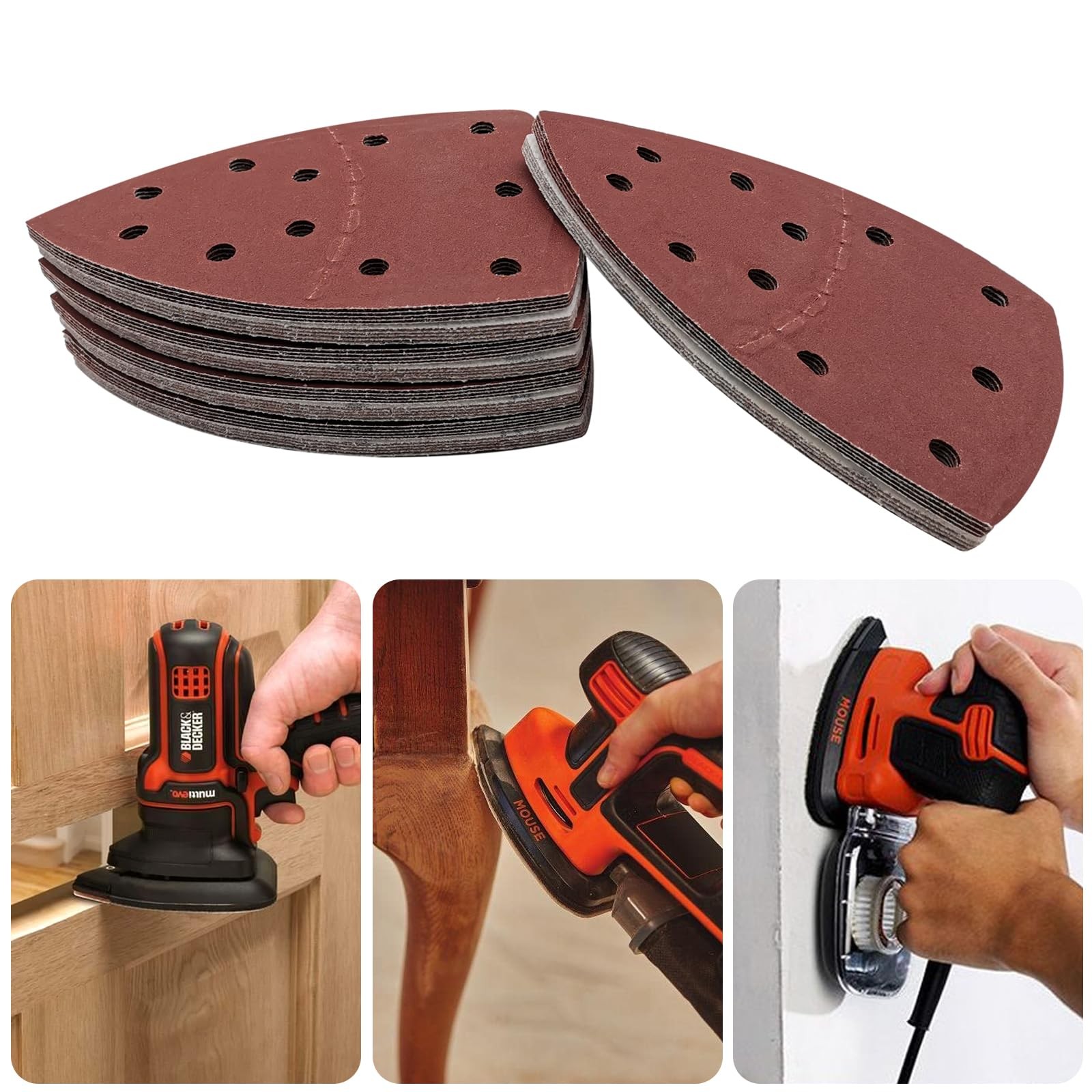 Mouse Detail Sander Sandpaper 180 Grit 6.1×4.25 inch 11 Holes – Hook and Loop