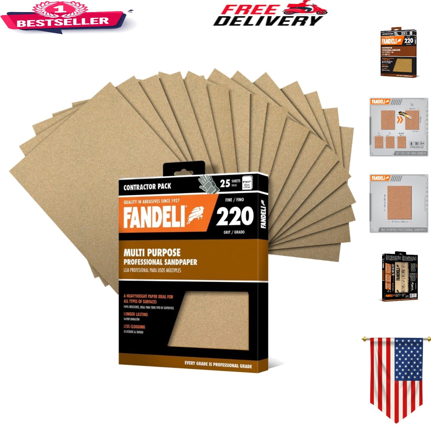 220 Grit Sandpaper Sheets – 9″ x 11″ – 25 Durable and Flexible Sheets
