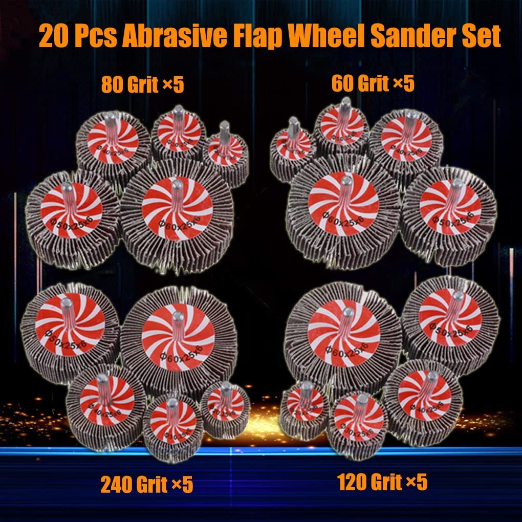 20 Pcs Flap Wheel Sander Set – Multi-Grit Abrasive Wheels for Metal Rust Removal