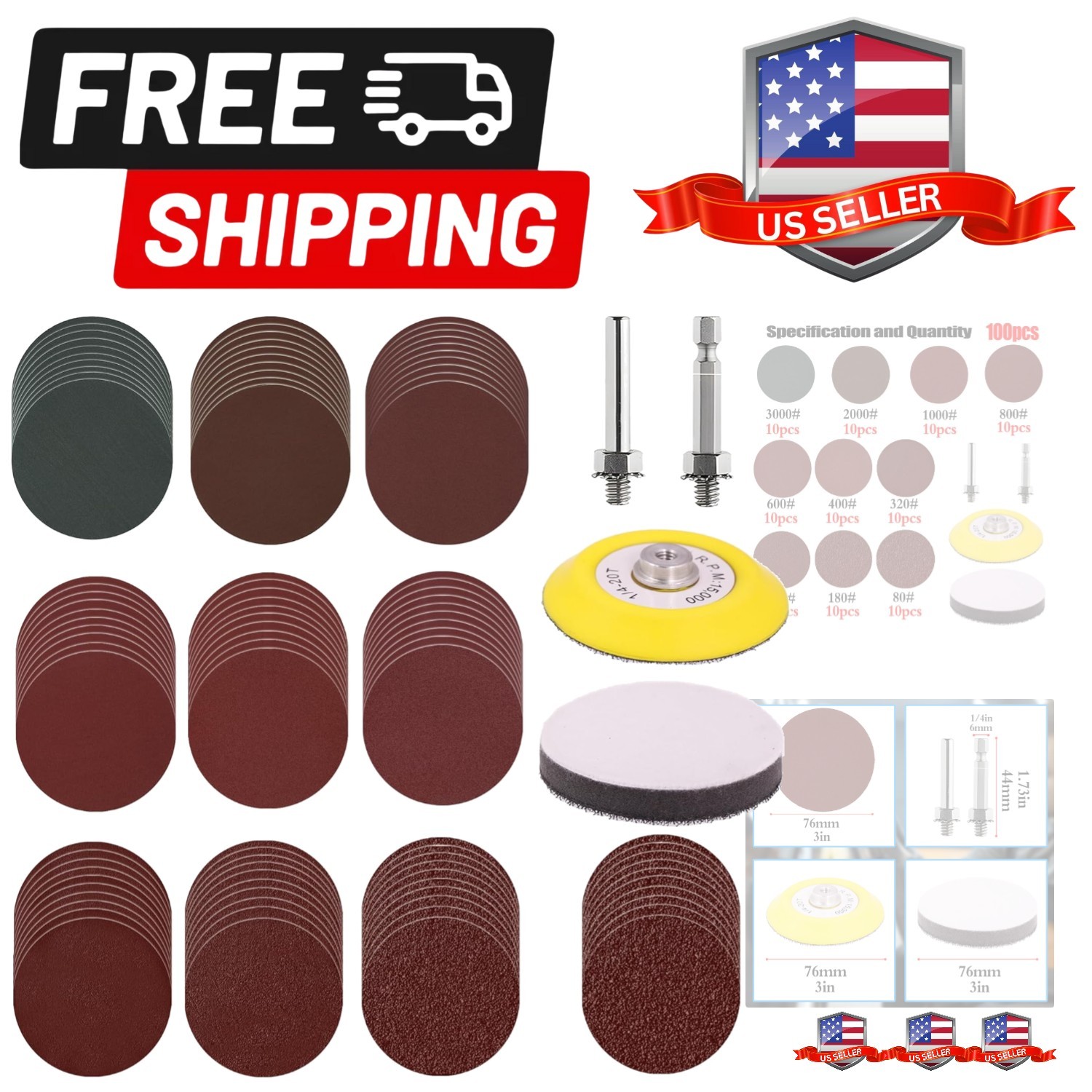 100pcs 3 Inch Sanding Discs Hook and Loop, Drill Sander Pads Attachment for R…