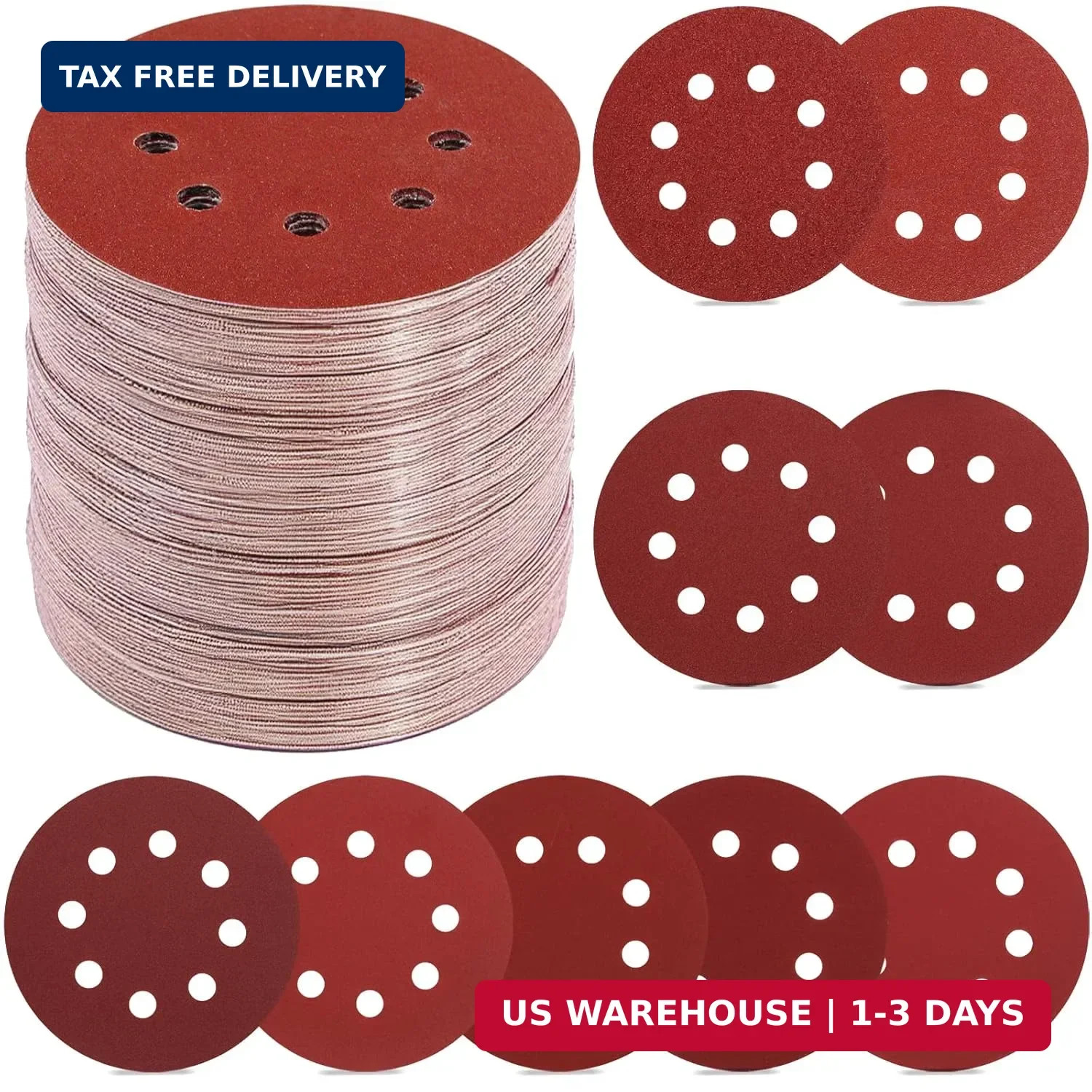 YNZDRWA 70 PCS 5 Inch 8-Hole Sanding Discs, 9 Mixed Grits | 40 80 120 180 240 32