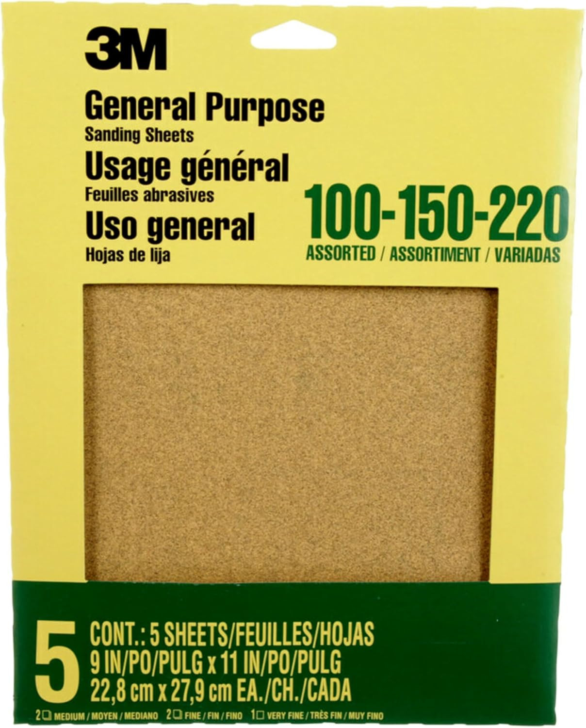 Assorted Grit Sandpaper, 100/150/220 for Wood, Metal & Paint, 5 Sheets