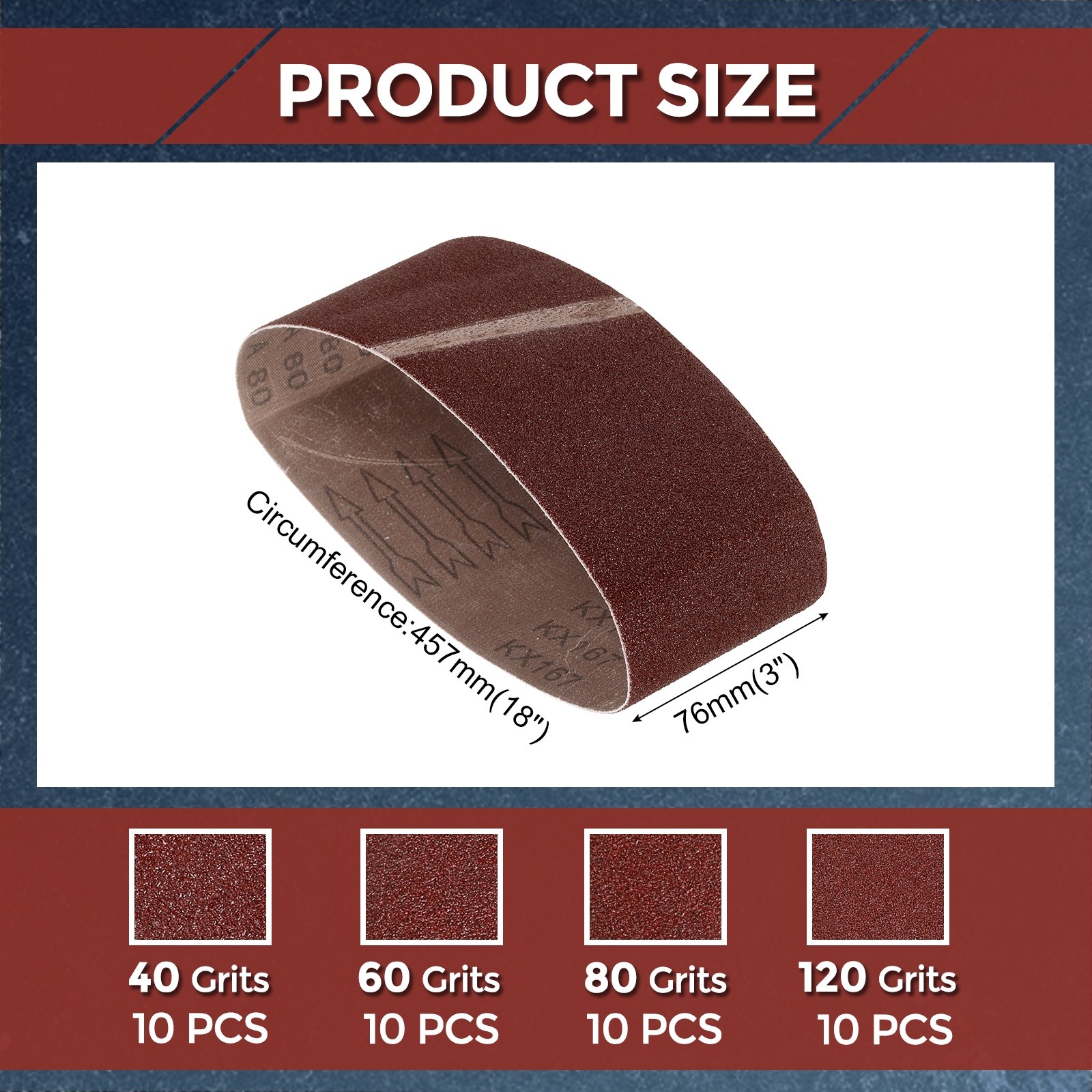 40 Pcs Sanding Belts 3 x 18 Inch 40/60/80/120 Grit Aluminum Oxide Abrasive