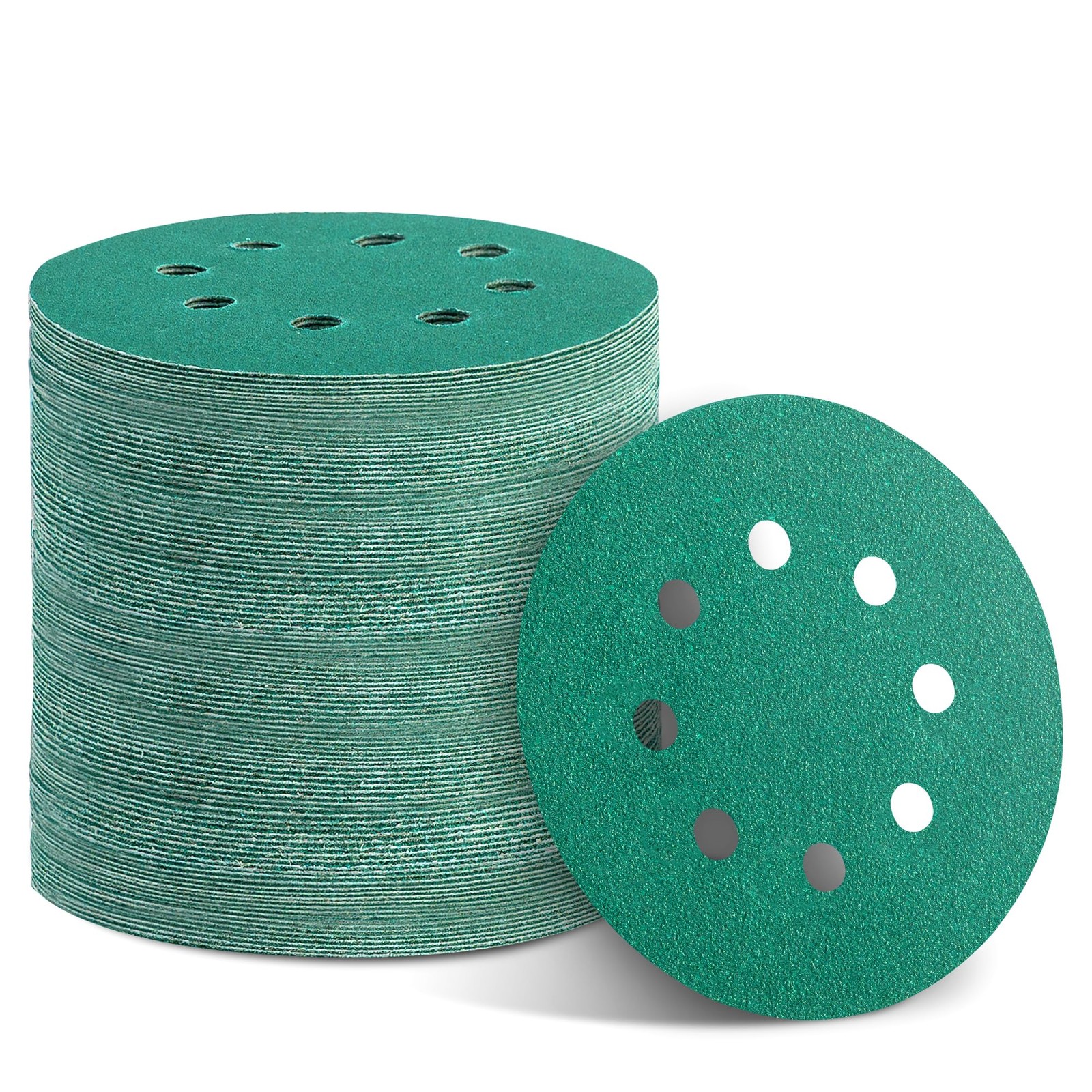 100 PCS 5Inch 8Hole Green Sanding Discs Assorted Grit Sandpaper Bulk Set