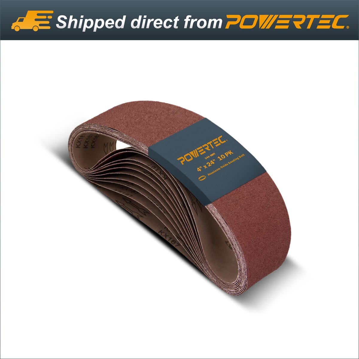 POWERTEC 4 x 24″ 240 Grit Sanding Belt Aluminum Oxide Sandpaper-10 PK (110040)