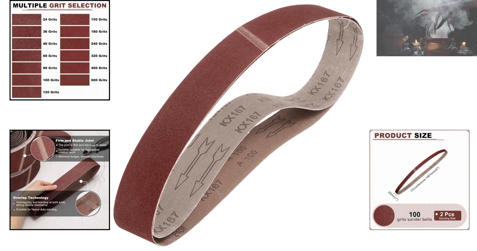 2 Pcs 1 x 42 Inch 100 Grit Aluminum Oxide Sanding Belts for Precision Sanding