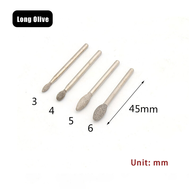 3mm Shank Brazed Diamond Grinding Head Burr Bit Polishing Carving Rotary Tool