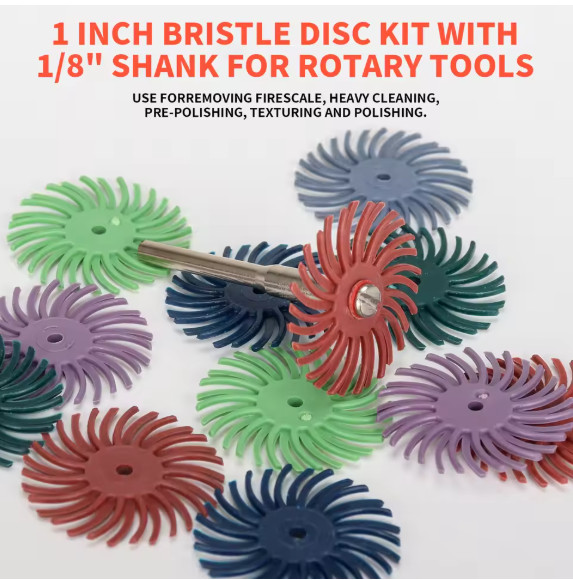 SIFANG 10pcs 1 Inch Radial Bristle Disc Kit Abrasive Brush 3 2.35mm Shank Detail