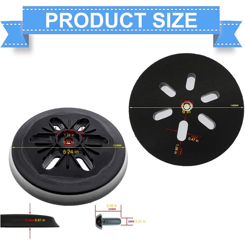 6″ 6-Hole Hook&Loop Sander Backing Pad For Bosch RS6045 RS6046 ROS65VC 1250DEVS