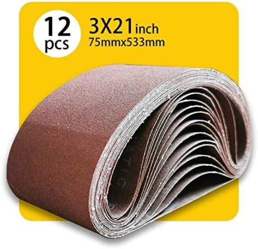 Versatile 3 x 21 Inch 120 Grit Sanding Belts – For Wood, Metal, Glass, 12 Pack