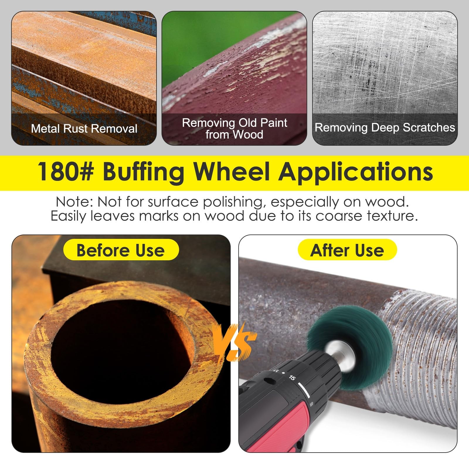 7 PCS Non Woven Abrasive Buffing Polishing Wheels Drill Attachment 180 Grit