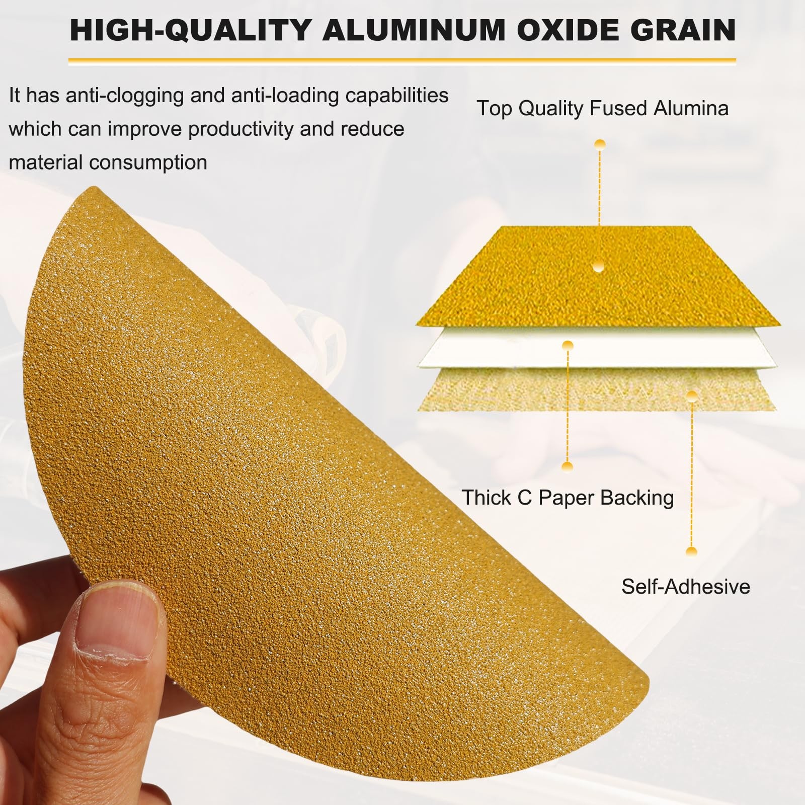 100 Pcs 6 Inch Sanding Discs Gold Grit Assortment for Automotive Wood Metal