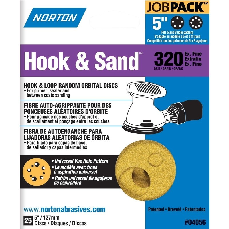 Norton 04056 Sanding Disc, 5 in Dia, Coated, P320 Grit, Extra Fine, Aluminum Oxi