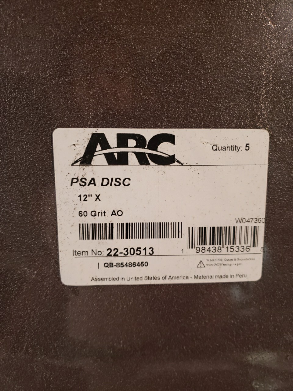 4pk ARC ABRASIVES PSA Sanding Disc: 12″ Dia, Non-Vacuum, 60 Grit, Aluminum Oxide
