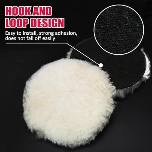 Wool Polishing Pades, 8 Pcs | Soft Sheepskin Buffing Pads, Hook and Loop 5 Inch