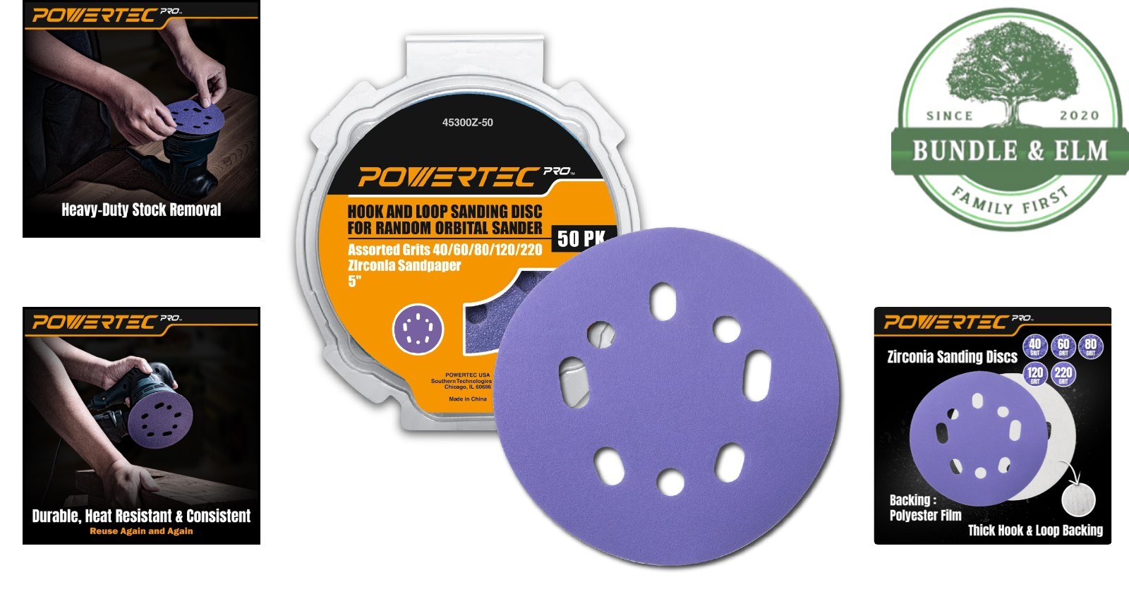 5 Inch Zirconia Sanding Discs Set with Multiple Grits for Various Materials