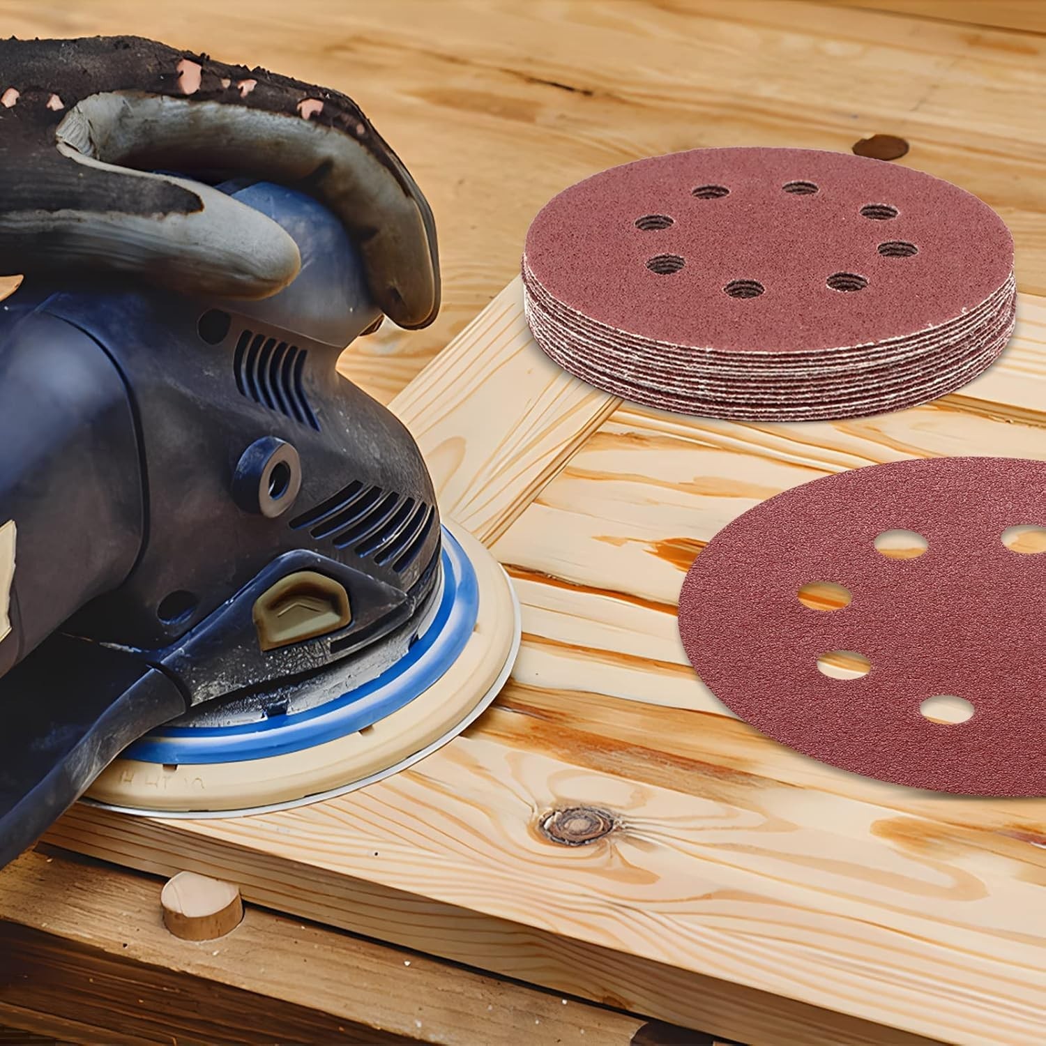 5 Inch Sandpaper 40 Grit, Coarse Grit 8 Hole Sanding Disc Hook and Loop Sandp…