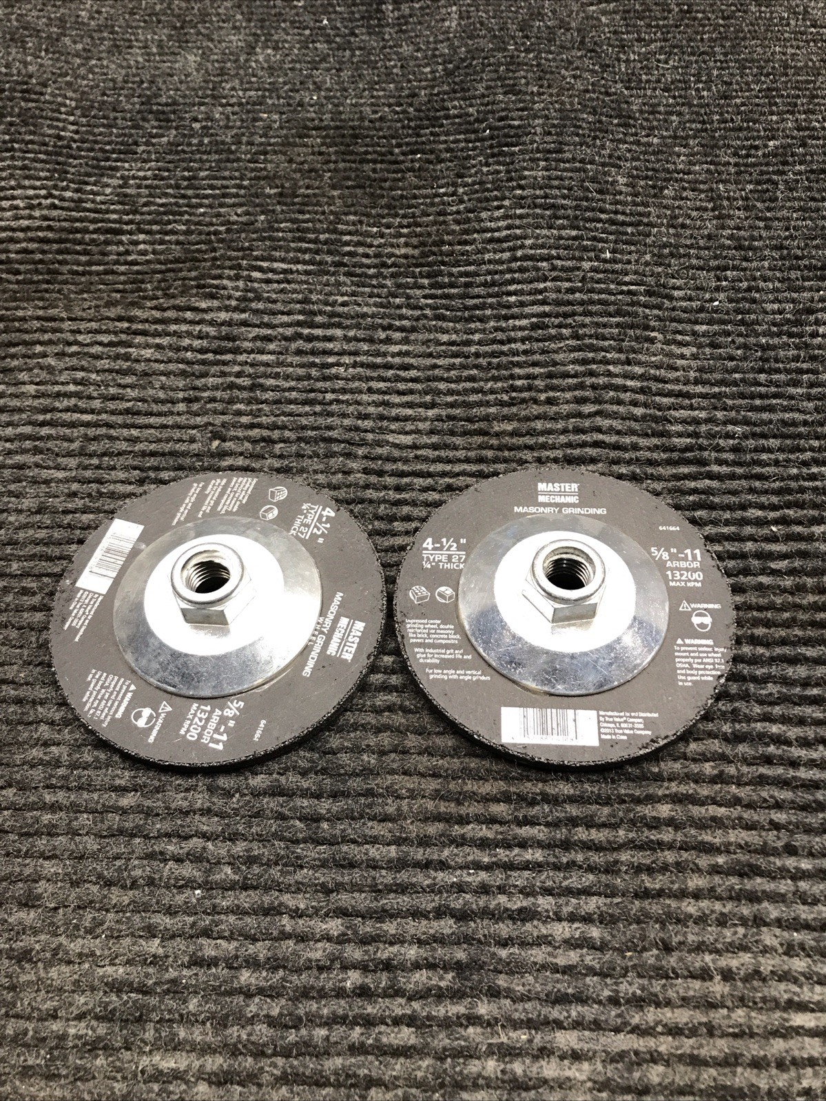 Lot of 2 Master Mechanic Masonry Grinding wheel 4-1/2″ Type 27 1/4″ thick 641664