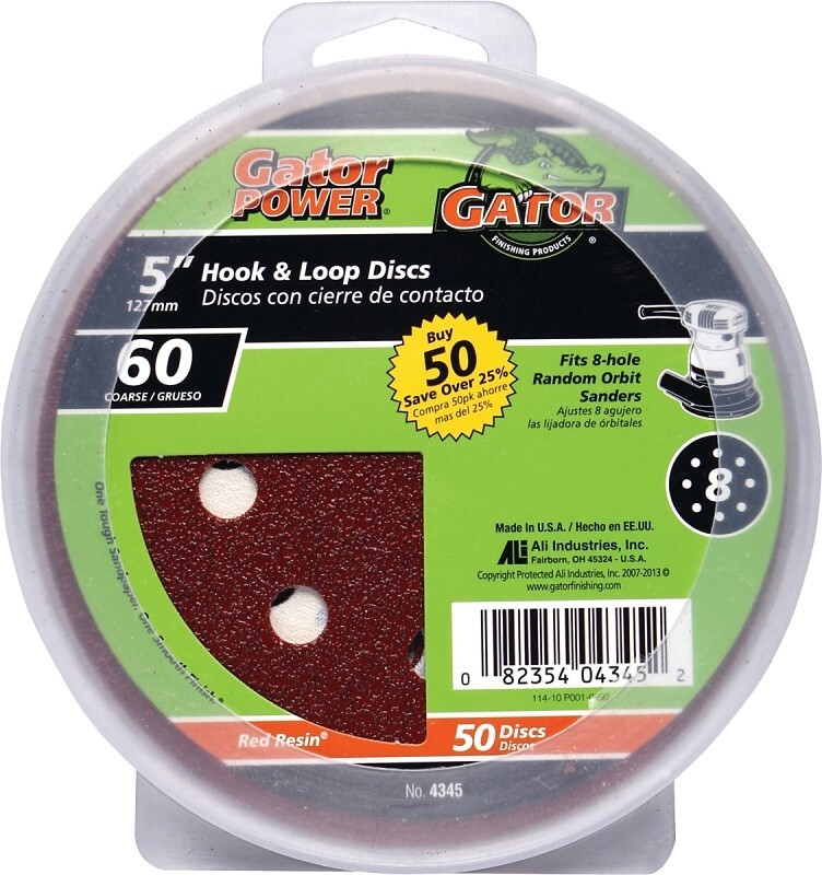NEW GATOR 4345 PACK (50) 5″ 8 Hole Hook and Loop 60 Grit SANDING Disc PAPER