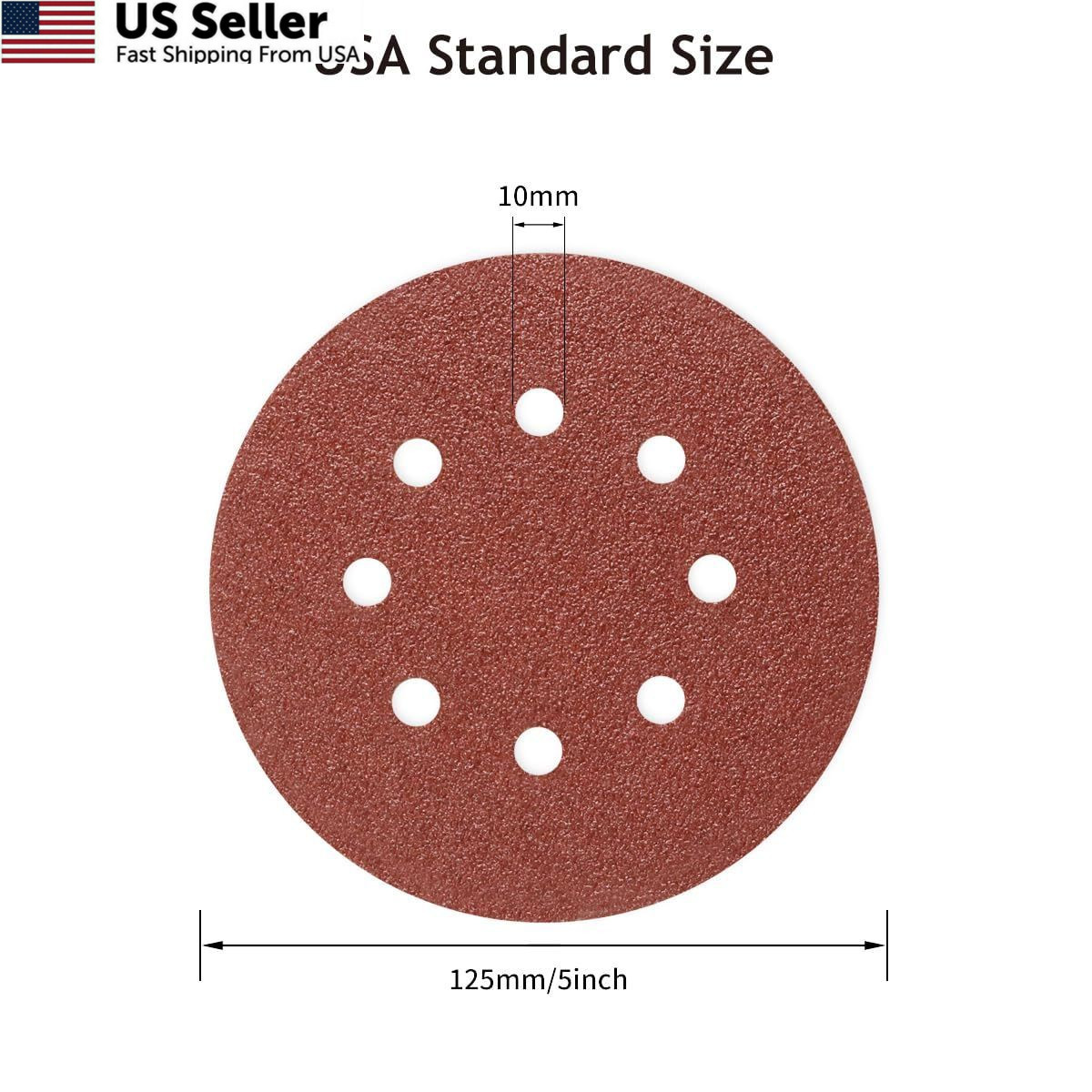 SUPBICCO 50 PCS 5 Inch 8 Hole Sanding Discs, 60 80 120 240 320 Assorted Gold