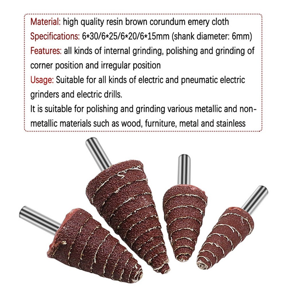 5× Sandpaper Tapered Cone Grinding Head Polishing Sanding for Wood Plastic Metal