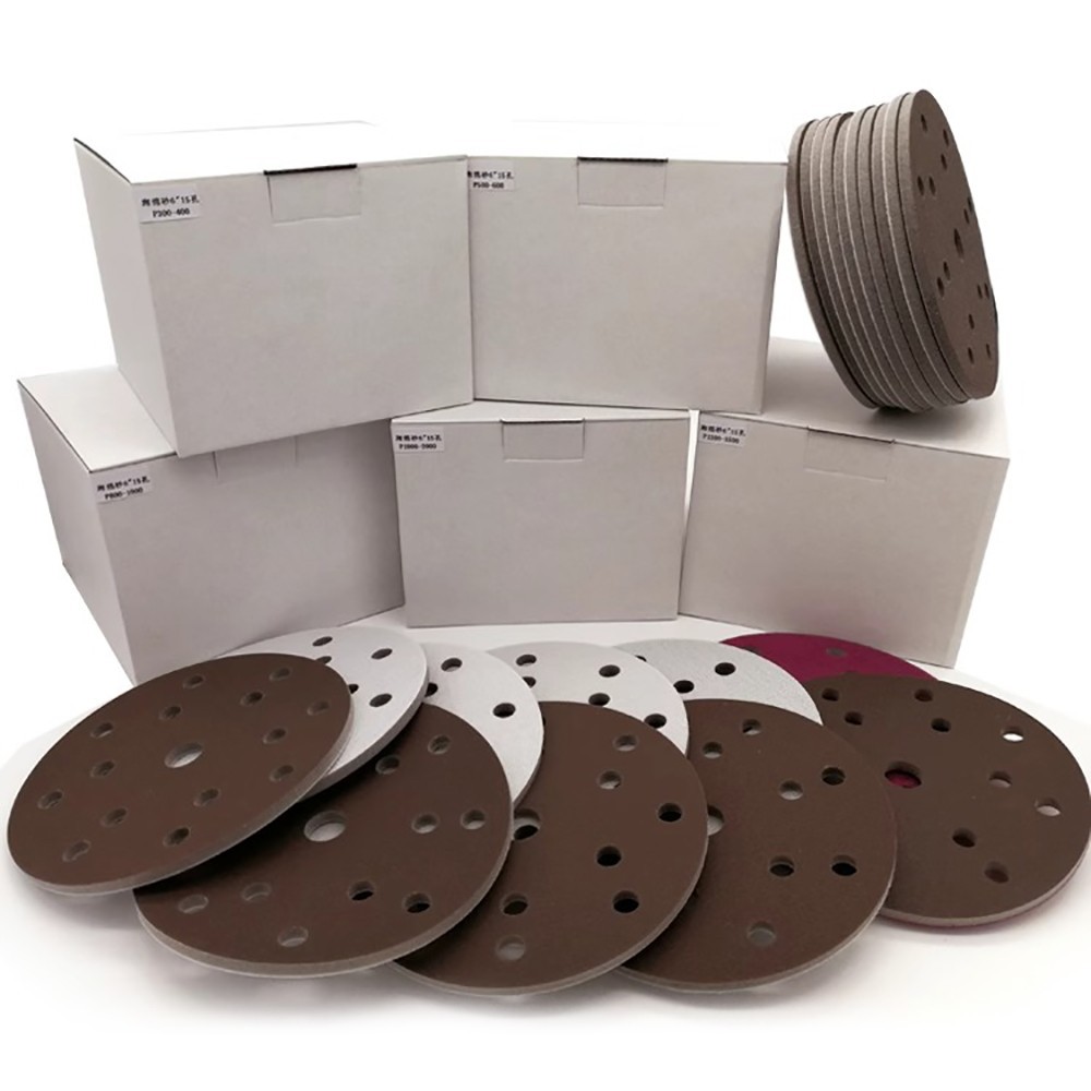 125/150mm 5/6/9/15/17 Hole Wet And Dry Red Sponge Sanding Discs 300#-2000# Grit