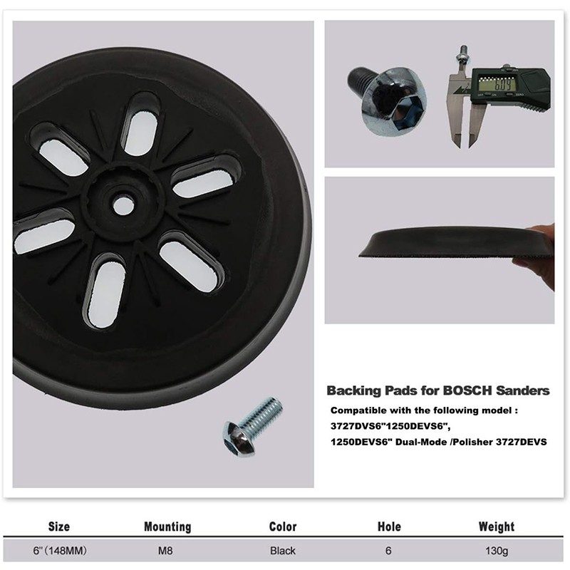 6″ 6-Hole Hook&Loop Sander Backing Pad For Bosch RS6045 RS6046 ROS65VC 1250DEVS
