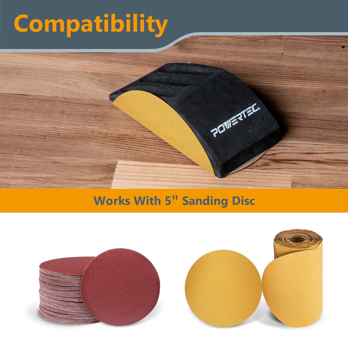 POWERTEC 71724 Hook and Loop Sanding Block Hand Sander for Wood, Metal, Drywall