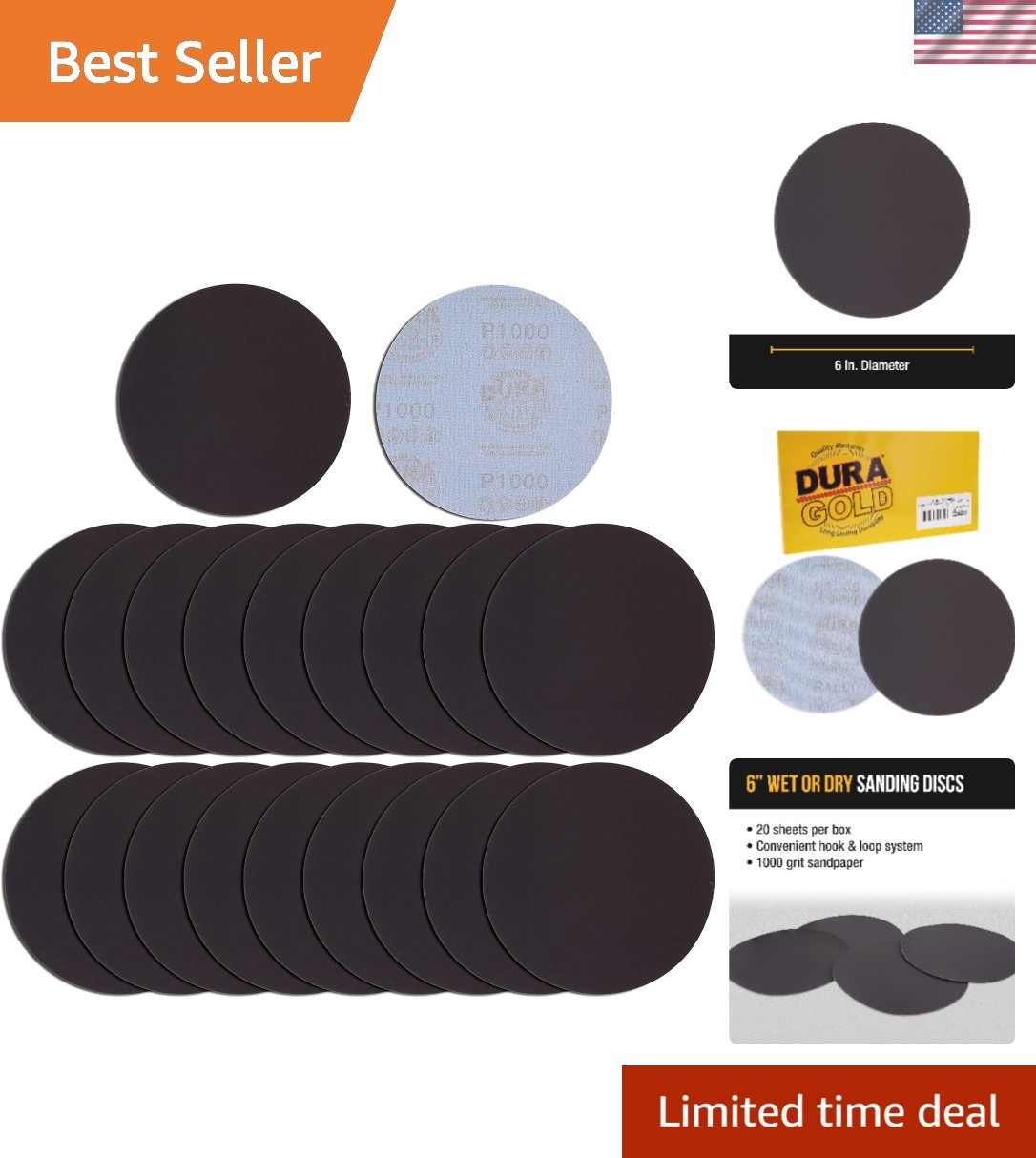 Box of 20 Extra Fine 6″ Sanding Discs 1000 Grit for Wet/Dry Use with Hook & Loop