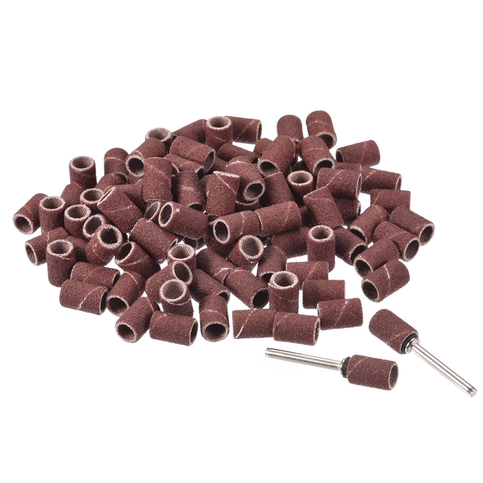 100 Pcs 1/4 Inch Sanding Sleeves Set 120 Grit with 2 Pcs 1/8 Inch Mandrels