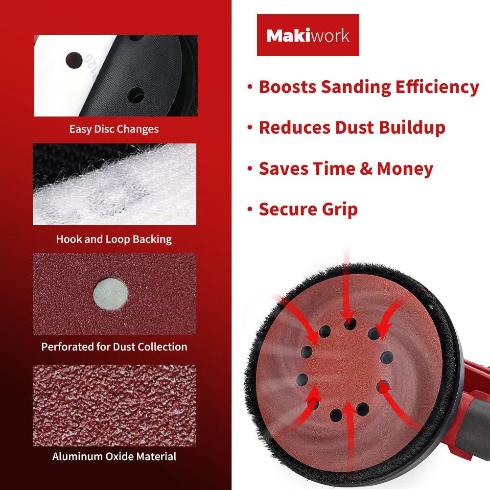 50PCS 9-Inch 10-Hole Hook & Loop Sanding Discs (40/60/80/120/240 Grit – 10 Each)