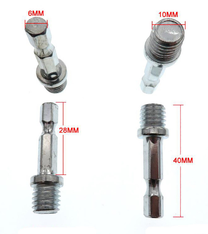 M10 M14 Thread to Power Drill Adapter 6mm Hex Shank for Polishing Backing Pads