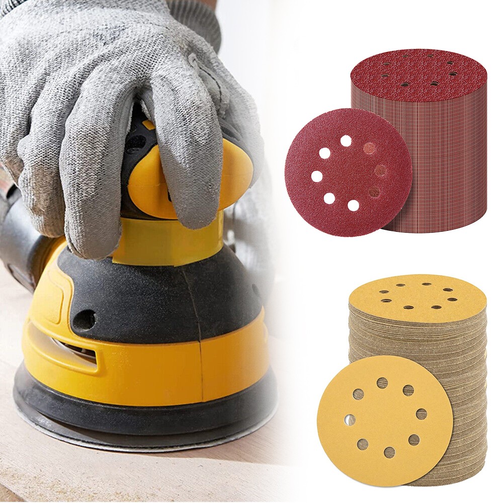 100-PACK 5/6 inch Sanding Discs 8-Hole Hook Loop Sander Orbital Sandpaper 40-800