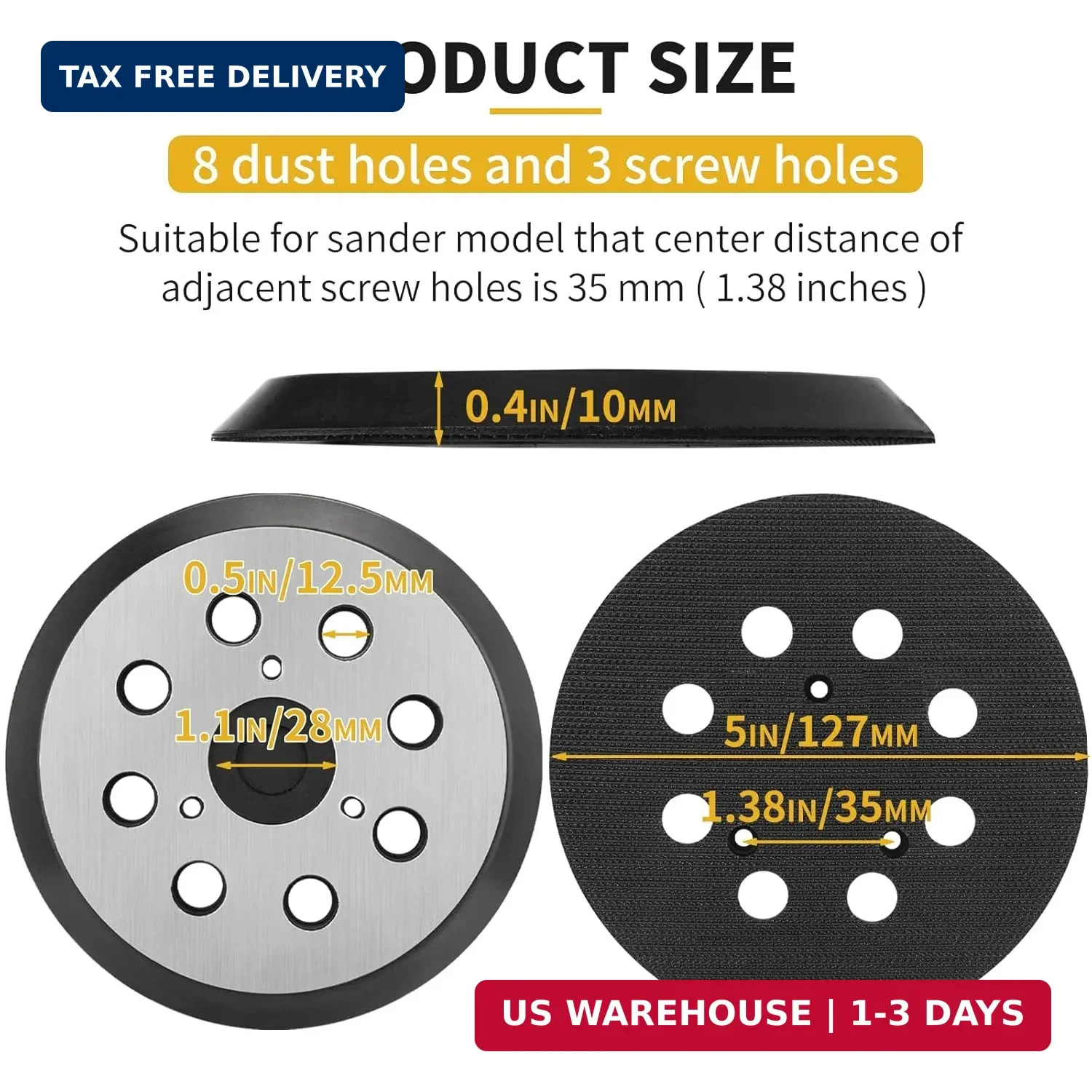 2 Pack 5″ 8 Hole Hook & Loop Orbital Sander Metal Pad Compatible with DeWalt DW4