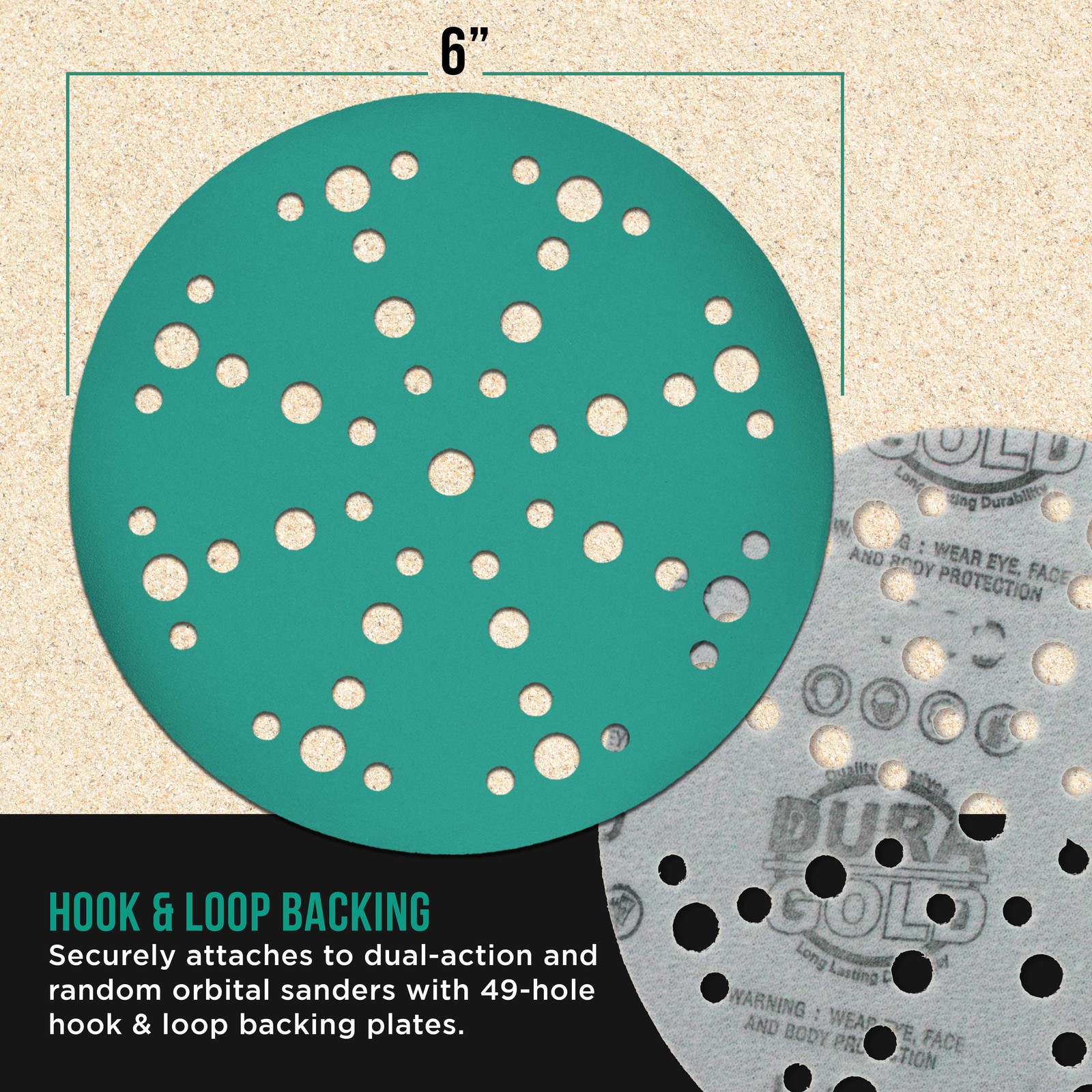 320 Grit 6″ Green Sanding Discs, 49-Hole, Box of 50 – Hook & Loop Sandpaper