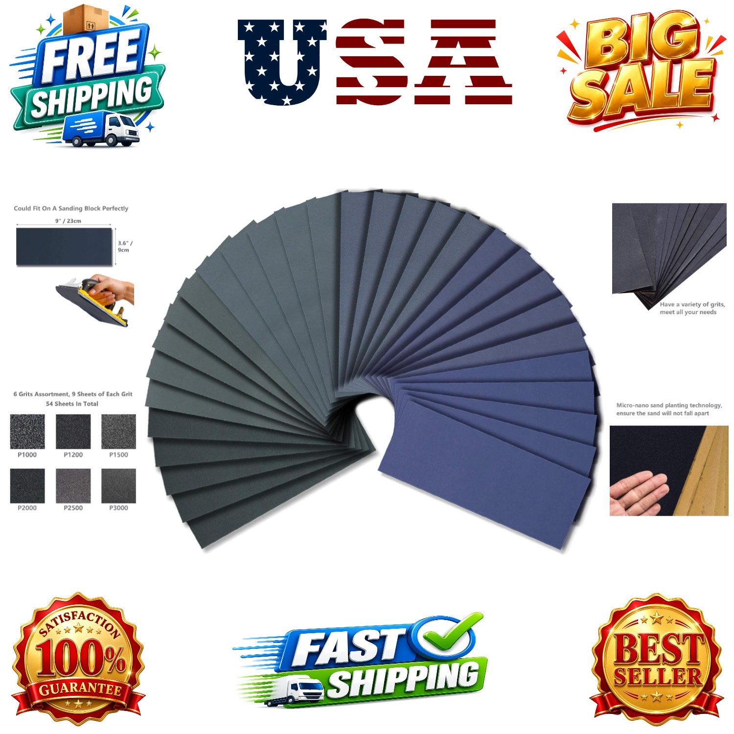 Wet Dry Sandpaper, Assorted 3000/2500/2000/1500/1200/1000 Grit for Automotive…