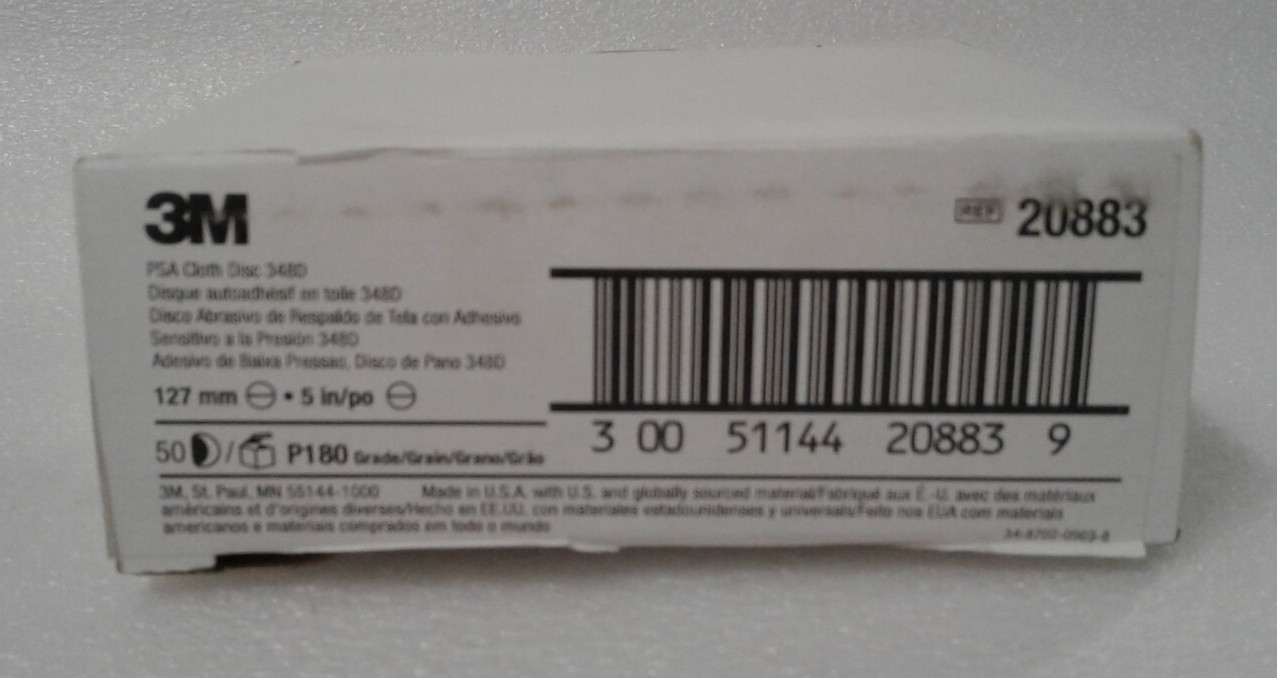 Box of 250 3M 348D 20883 PSA Sanding Disc – 5 Inch – P180 Very Fine -New NIB