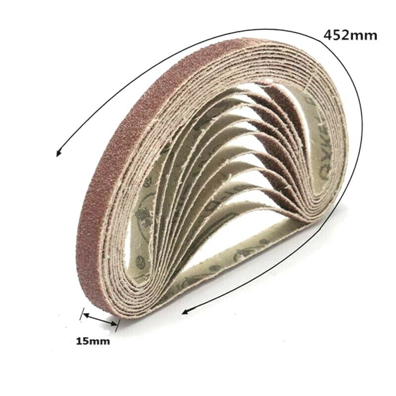 10Pcs 15x452mm Sanding Belt 60/600 Grit for M10 Sander Adapter Polishing Machine