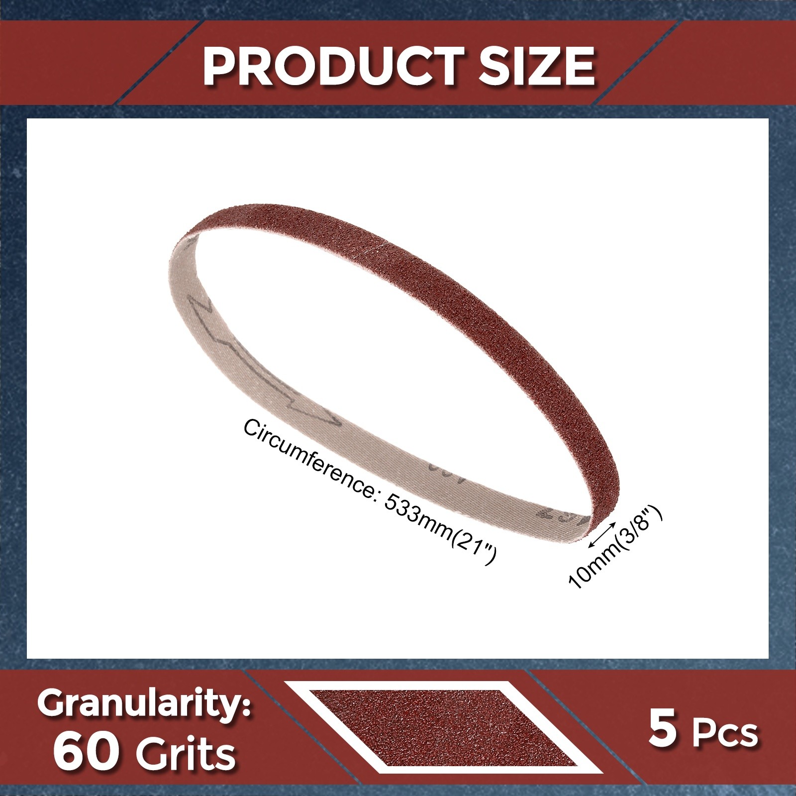 5 Pcs Sanding Belts 3/8 x 21 Inch 60 Grit Aluminum Oxide Abrasive Sandpaper