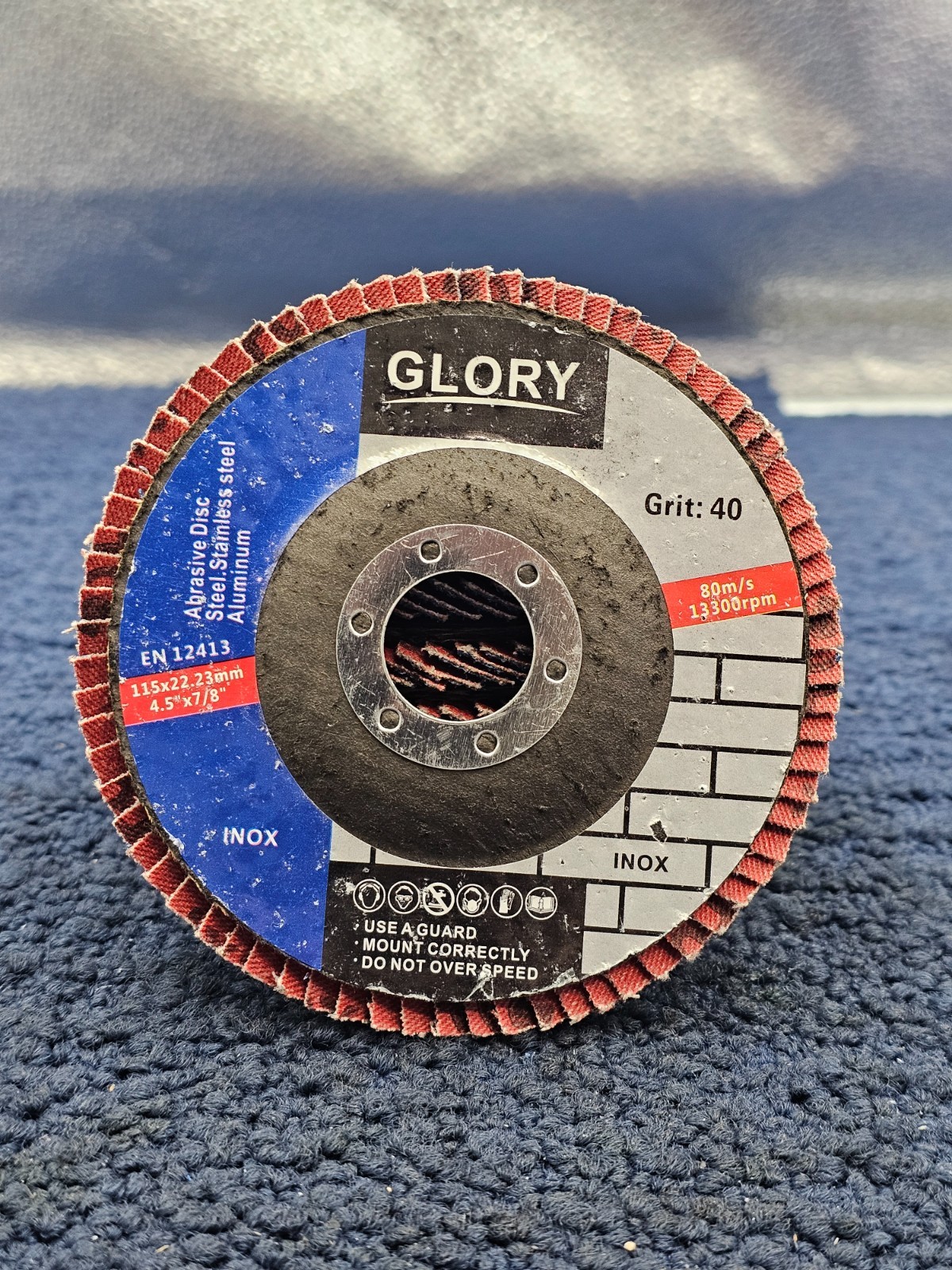 (QTY 9) Glory EN12413: Stainless Steel Inox Sanding Discs 40 Grit
