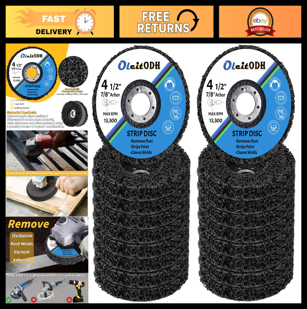 15 Pcs 4.5″ Strip Discs for Angle Grinders, Paint & Rust Removal Wheels, Abrasiv