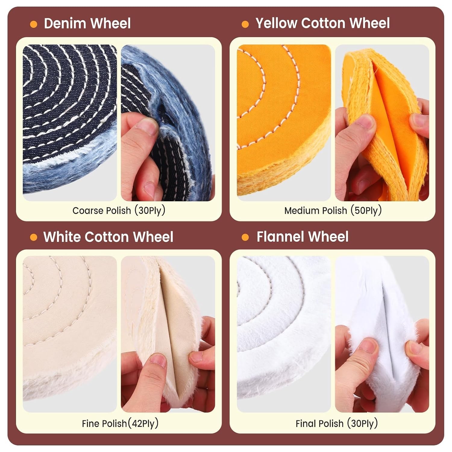 6 Inch Buffing Polishing Wheel Kit 4 Buffing Compound Set Bench Grinder Metal