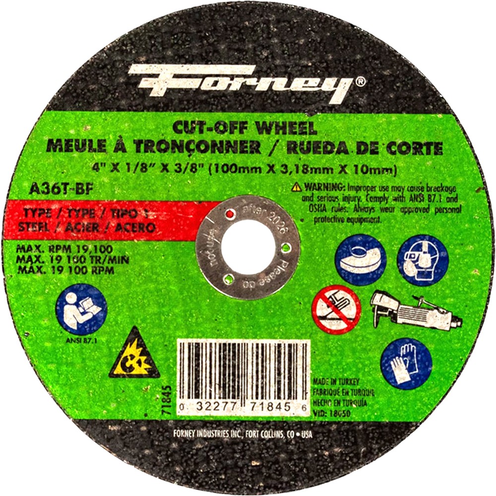 Cut-Off Wheel, Metal, Type 1, 4″ x 1/8″ x 3/8″ – 37 Each FOR-71845