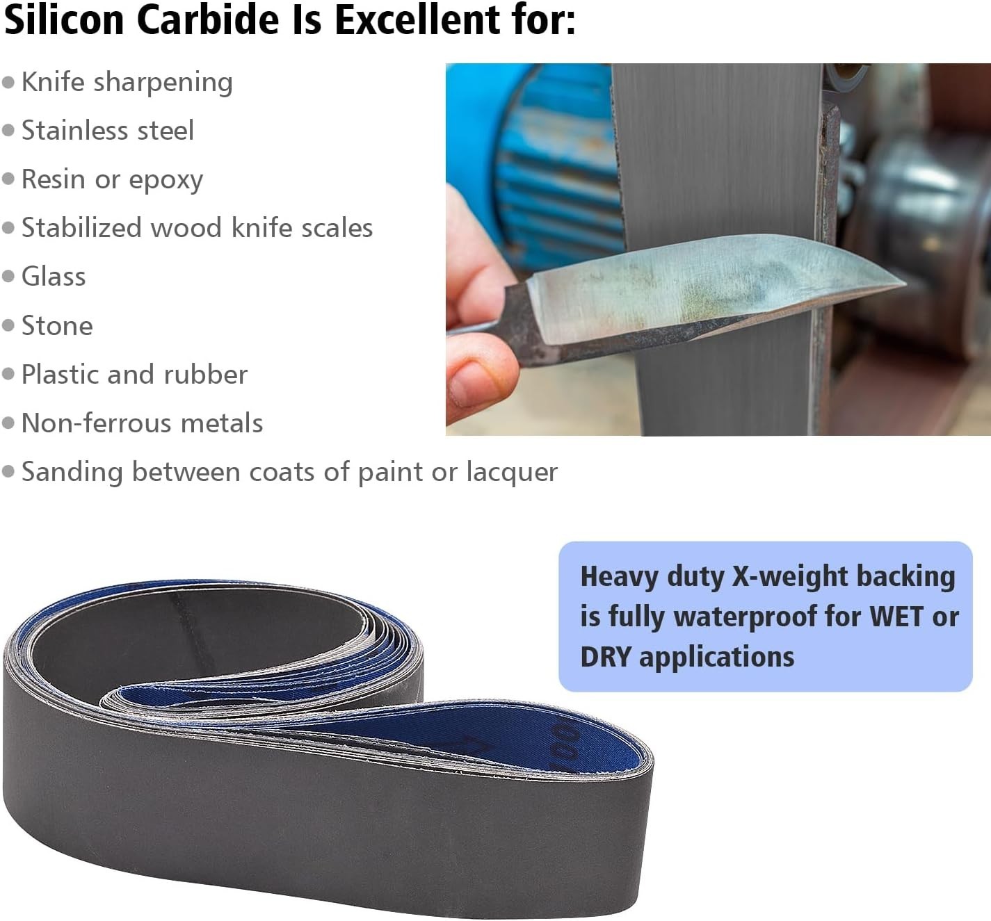 6 Pack 2×72 Inch Silicon Carbide Sanding Belts – 600/800/1000 Grits for Knife…