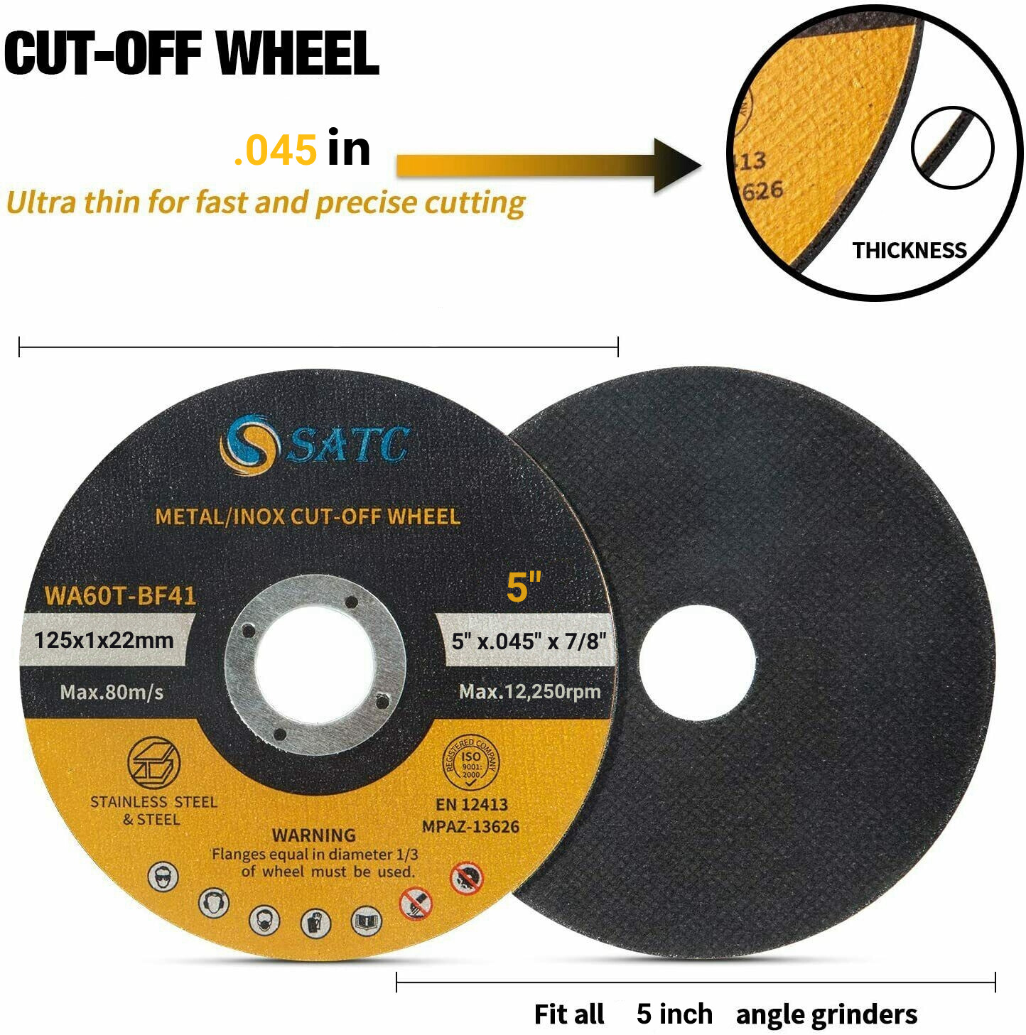 50 PACK 5″x.045″x7/8″ Cut Off Wheels Metal Stainless Steel Grinder Cutting Discs
