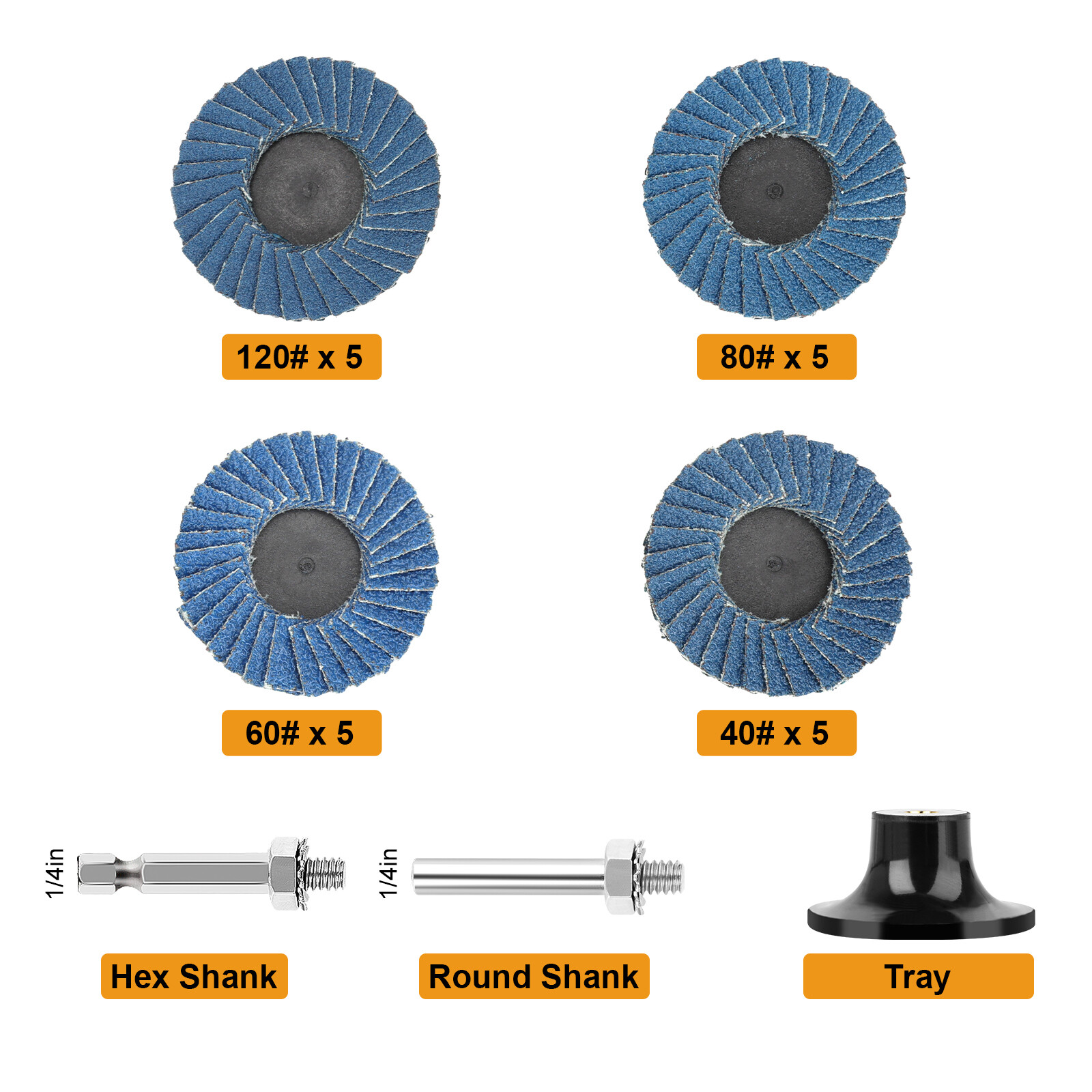 20pcs 2inch Flat Flap Disc Roll Lock Sanding Grinding Wheels 40 60 80 120 Grit