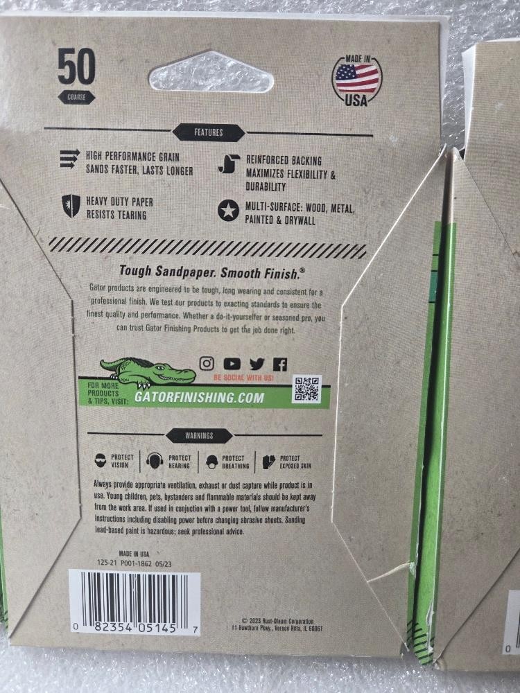 (3-PACK) GATOR 20 SHEETS 1/4 SHEET(4 1/2″ X 5 1/2″) 50-GRIT CLAMP ON SANDPAPER
