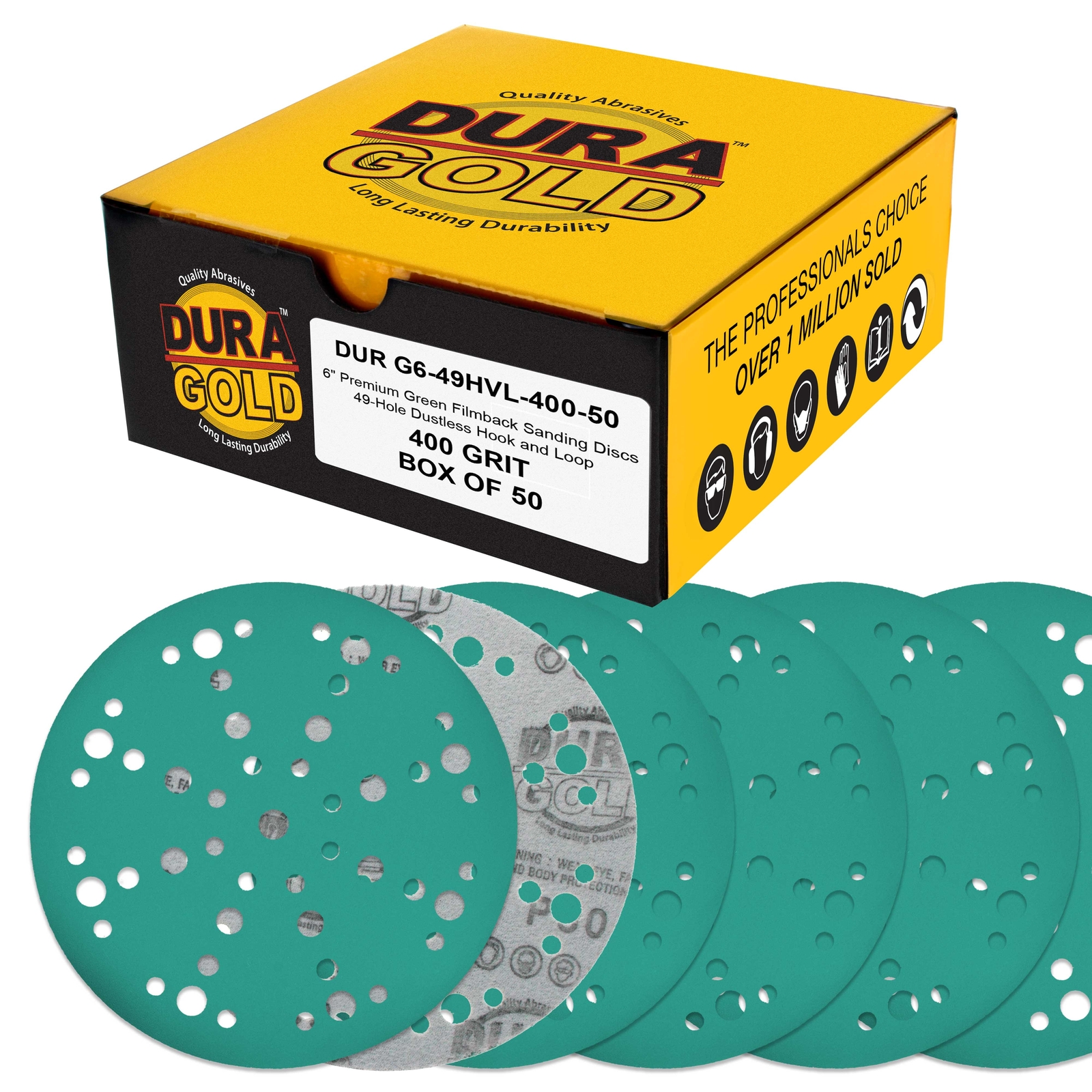 400 Grit 6″ Green Sanding Discs, 49-Hole, Box of 50 – Hook & Loop Sandpaper